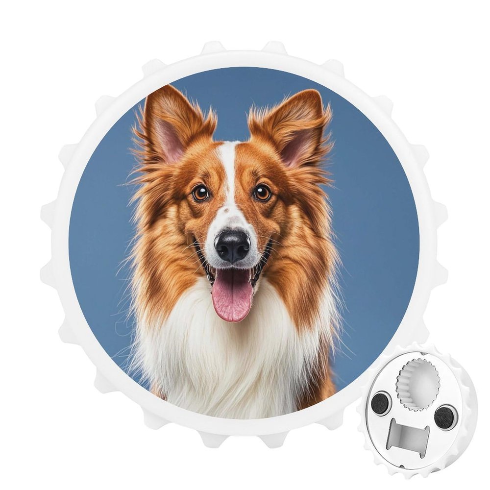 Magnetic Collie Dog Bottle Opener, Space-Saving Kitchen Tool and Fridge Magnet, White