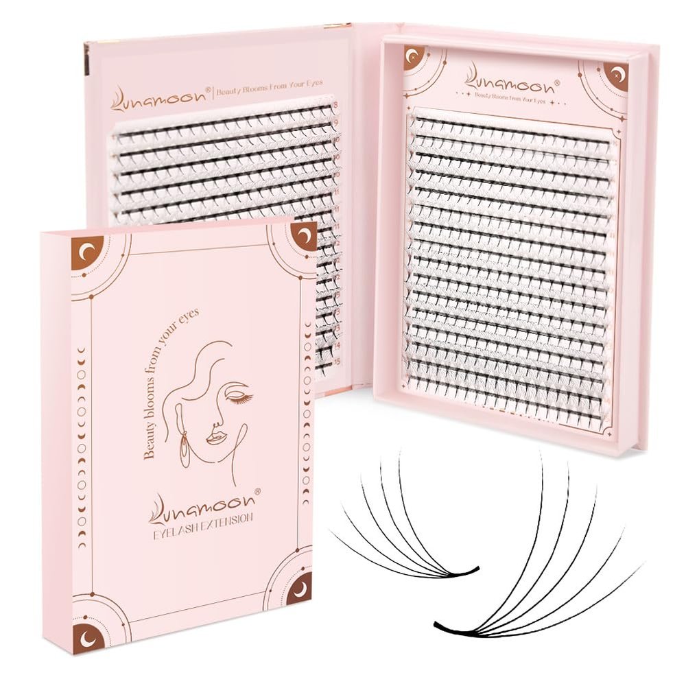Lunamoon 640-Piece 5D Premade Fan Lashes (5D-0.07-C, 8–15 mm)