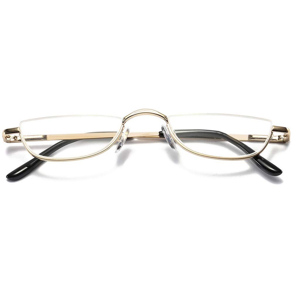 VEVESMUNDO Metal Half-Frame Reading Glasses with Spring Hinges, Gold, 0