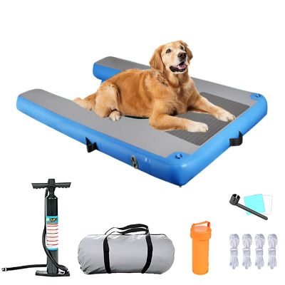 Inflatable Dog Ramp with Complete Set, Dog Pool Exit Ramp for All Dog Sizes up to 110 kg, Highly Visible PVC Dog Dock Stairs for Boats/Lakes (Blue, LxWxH 150x1