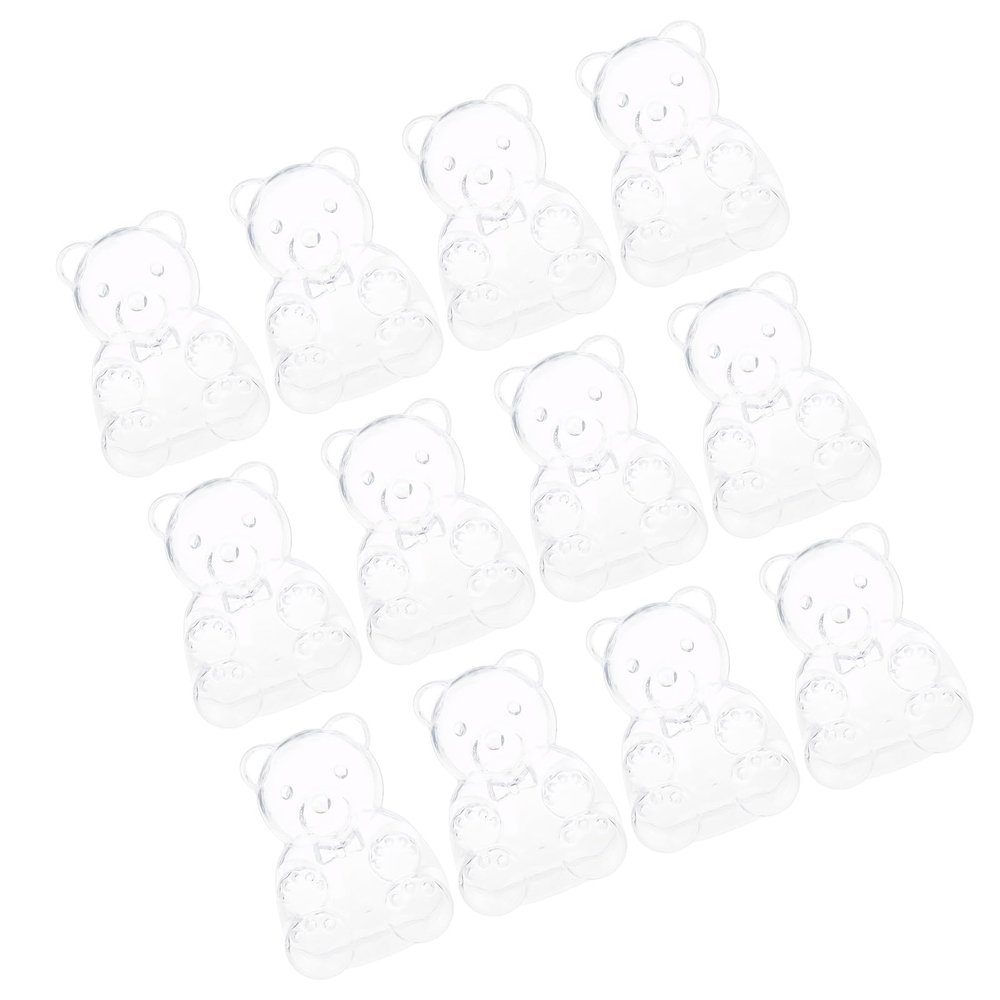 Pack of 12 Creative Bear-Themed Candy Boxes for Birthdays, Clear Plastic Snack Containers