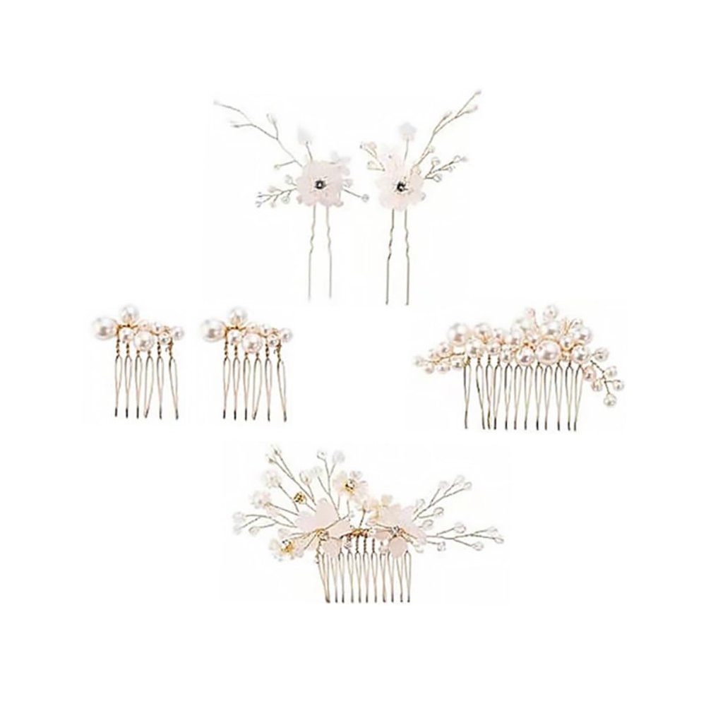VINTORKY 6-Piece Pearl Hair Comb Set with Crystal and Zinc Alloy for Women