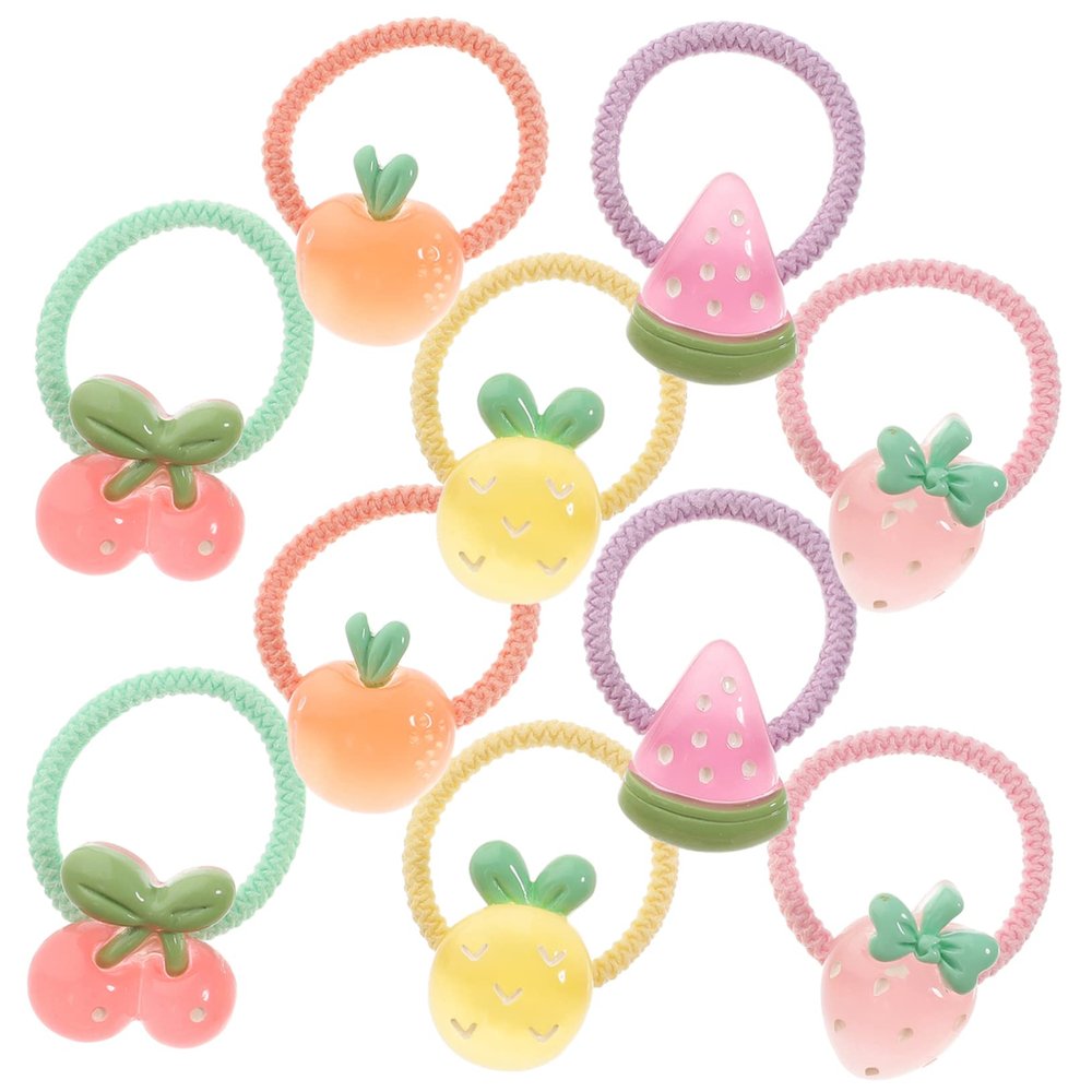 Gatuida 10-Pack Fruit-Design Hair Ties for Girls, Acrylic and Elastic, Random Styles