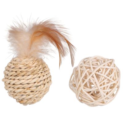 Toyvian 2-Pack Rattan Cat Balls with Bell