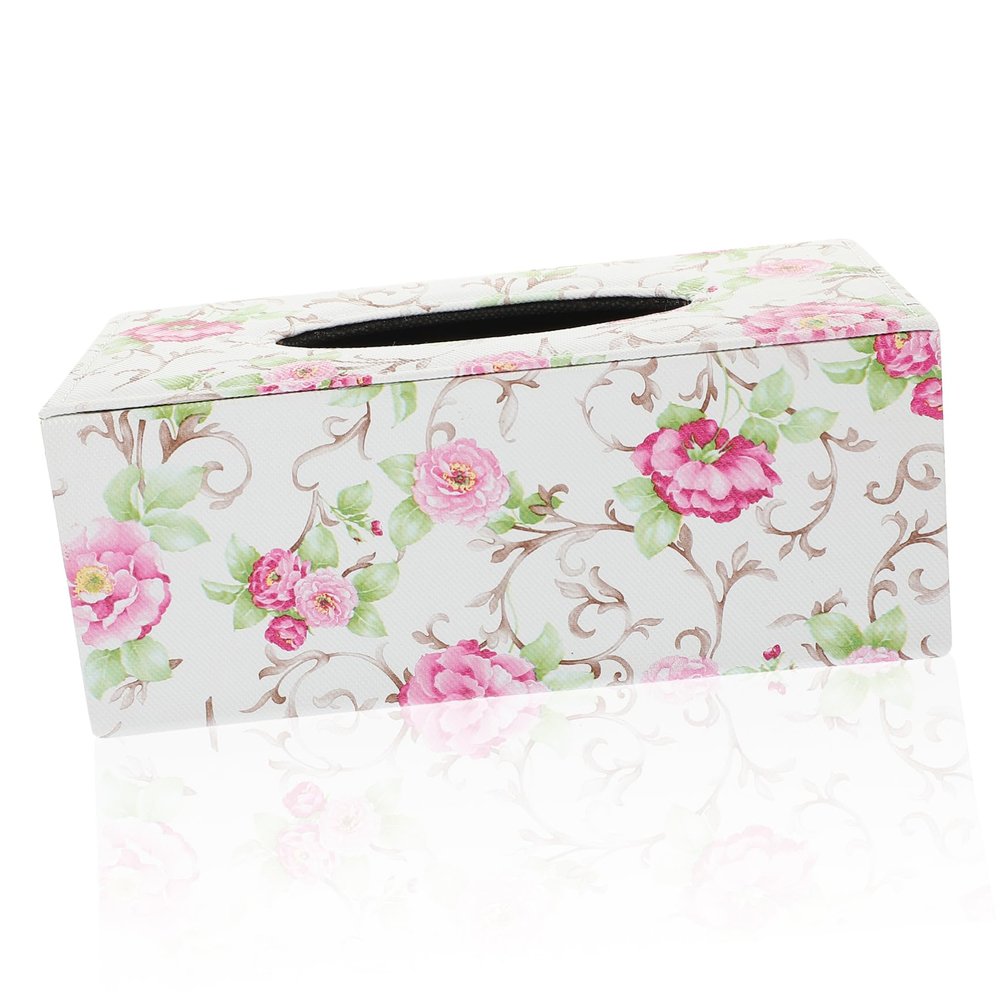 Decorative PU Leather Tissue Box with Floral Pattern for Tabletop