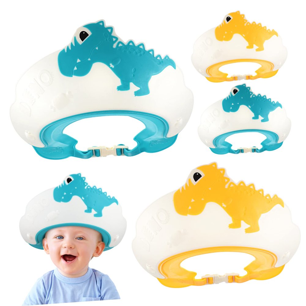 MOLUCKFU 4-Pack Adjustable Shower Caps for Kids, Reusable, Eye Protection, Cute Dinosaur Design