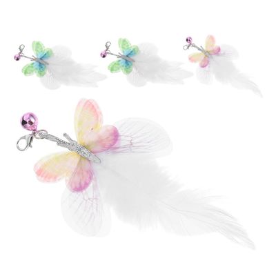 Yardwe 4-Piece Cat Teaser Refill Set with Bell, Feathers and Butterfly