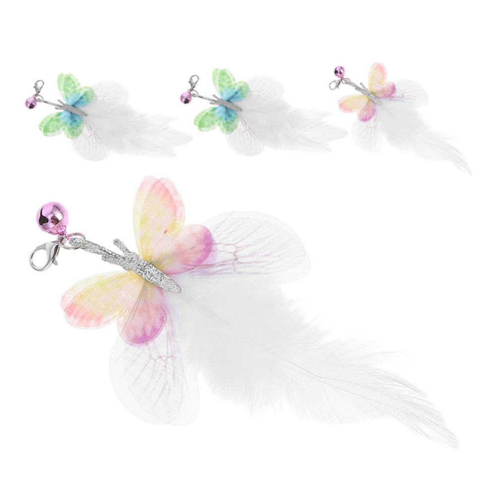 Yardwe 4-Piece Cat Teaser Refill Set with Bell, Feathers and Butterfly