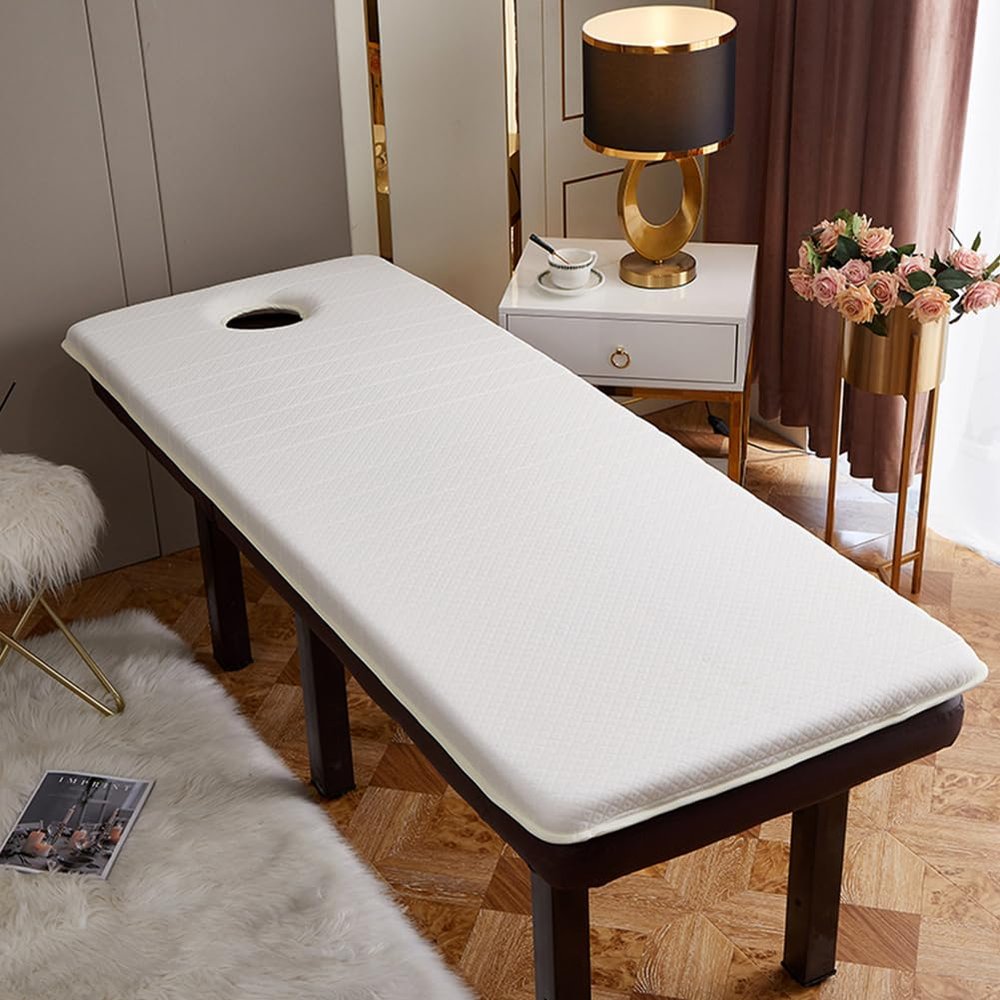 LDLCYCN White Latex Memory Foam Massage Table Mattress Topper, 3 cm/6 cm, 190 x 70 cm, with Face Breathing Hole