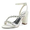 EICOFF Women's Slingback Ankle-Strap Sandals, Open-Toe Rhinestone Chunky Block Heels, Ivory, EU 40 view 1