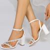 EICOFF Women's Slingback Ankle-Strap Sandals, Open-Toe Rhinestone Chunky Block Heels, Ivory, EU 40 view 2