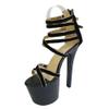 WOkismD Women's 6.69-Inch Ankle Cross-Strap Platform Stiletto Sandals, Black, EU 37 view 1