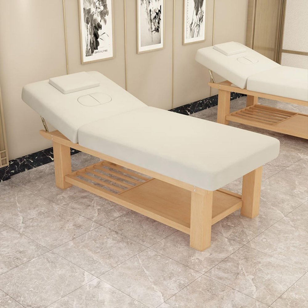 Joytar Professional Stationary Massage Table, Spa Facial Table, Solid Wood Beauty Table with Holes, 185 x 70 cm, White
