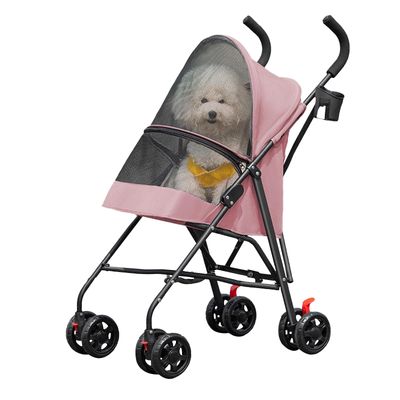 Small Dog Stroller, Foldable, Swivel EVA Wheels with Brakes, Safety Leash, Mesh Window and Cup Holder, Pink, 45 x 55 x 97 cm