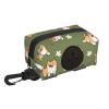 Shiba Inu Flower Pattern Dog Waste Bag Holder, Green Background view 1