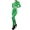 XINLIANYI Party Cosplay Jumpsuit, Patent Leather, Long-Sleeve Turtleneck Bodysuit, Lingerie, Adjustable, Green, 6X-Large view 1