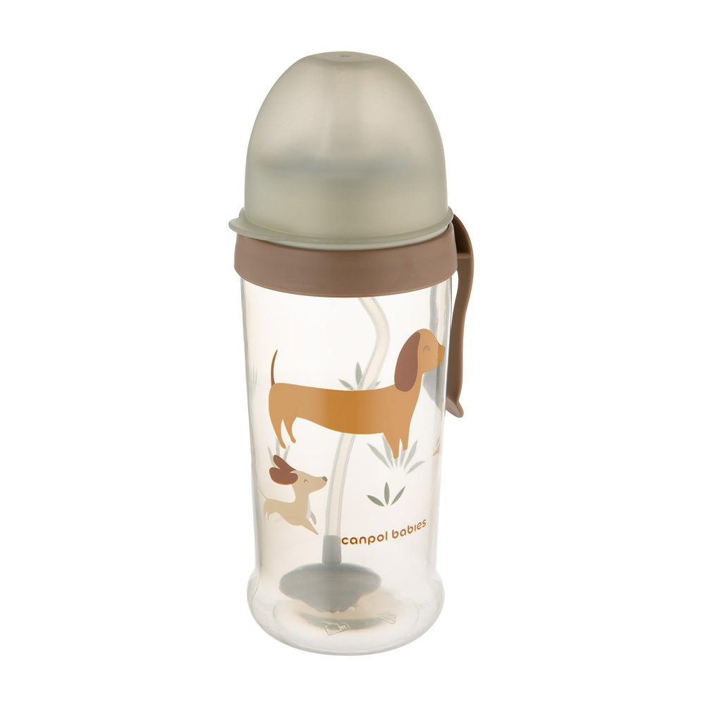 Canpol babies Leakproof Weighted Straw Bottle, 350 ml, 9m+, Brown Dogs