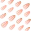 Ceboic 24-Piece Almond Press-On Nails, Medium-Length Nude Pink with French Gold Tips view 3