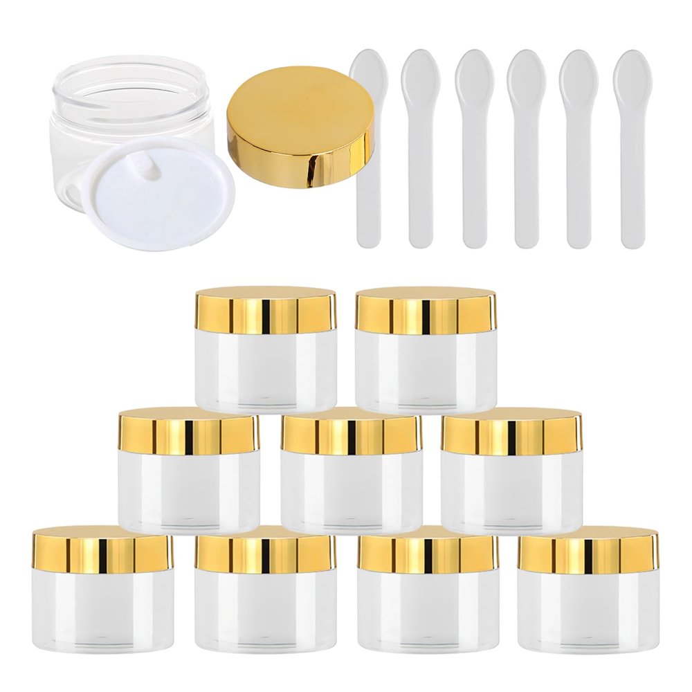 YANCAER 12-Pack 40 ml Plastic Jars with Gold Screw-Top Lids, Transparent Round Cosmetic Jars, 50 mm x 39 mm, DIY