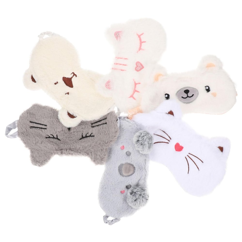 Creative Cartoon Eye Masks, 6-Pack, Plush and Satin