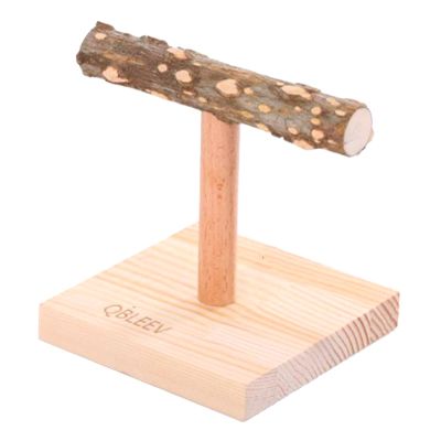 Natural Wood Parrot Tabletop Perch Stand with Nail-Grinding Perch