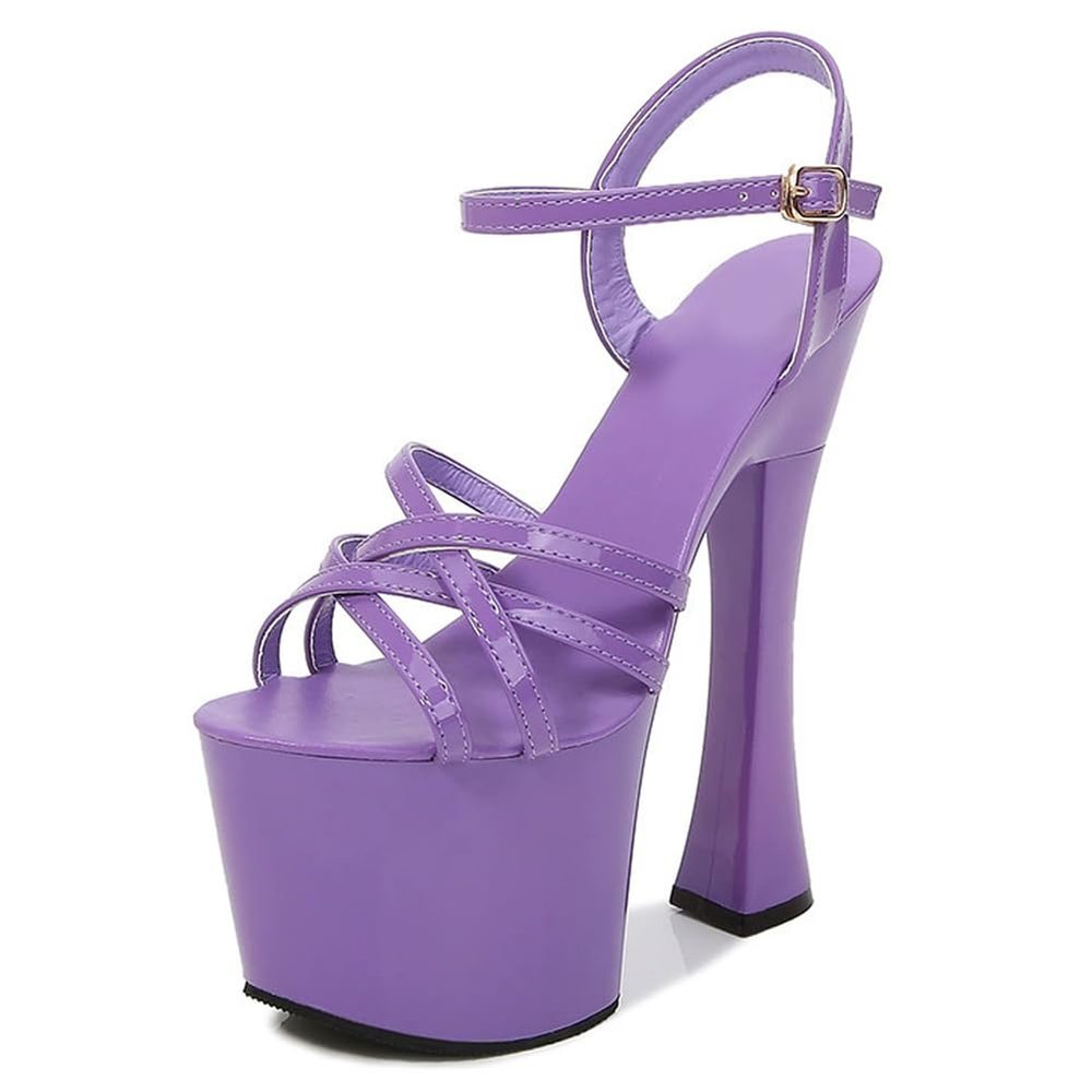 18 cm Extreme High Heels for Cross-Dressing & Pole Dancing | Chunky Platform Sandals with Ankle Straps, for Nightclubs/Stripper Shows, Purple, EU 37