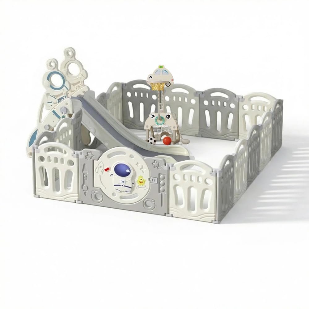 Foldable Astronaut Playpen with Play Mat and Slide (A14+2)