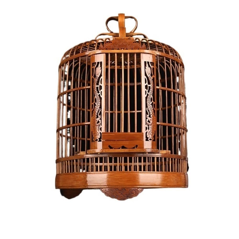 DTACBNEUZ Round Bamboo Bird Cage, Portable Hanging Birdhouse, Large Capacity for Small Birds and Finches