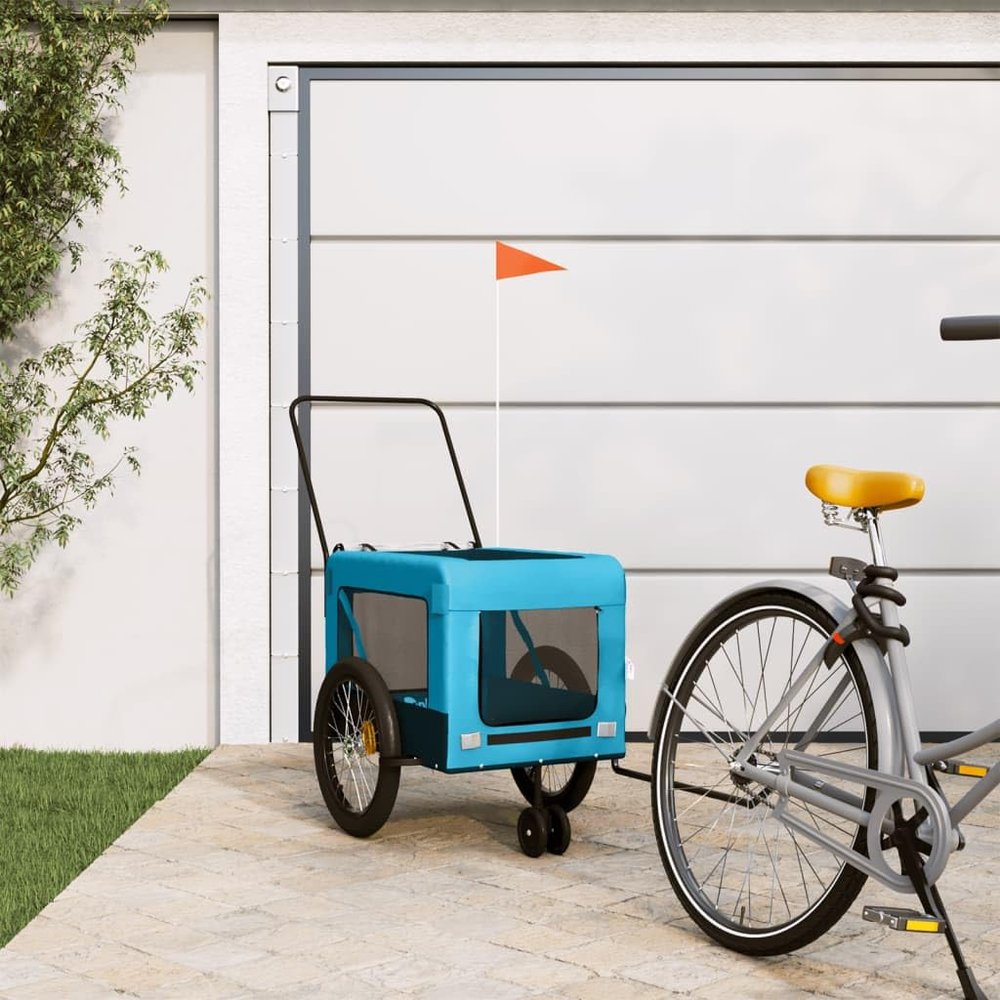 Blue and Black Dog Bike Trailer, Oxford Fabric and Iron