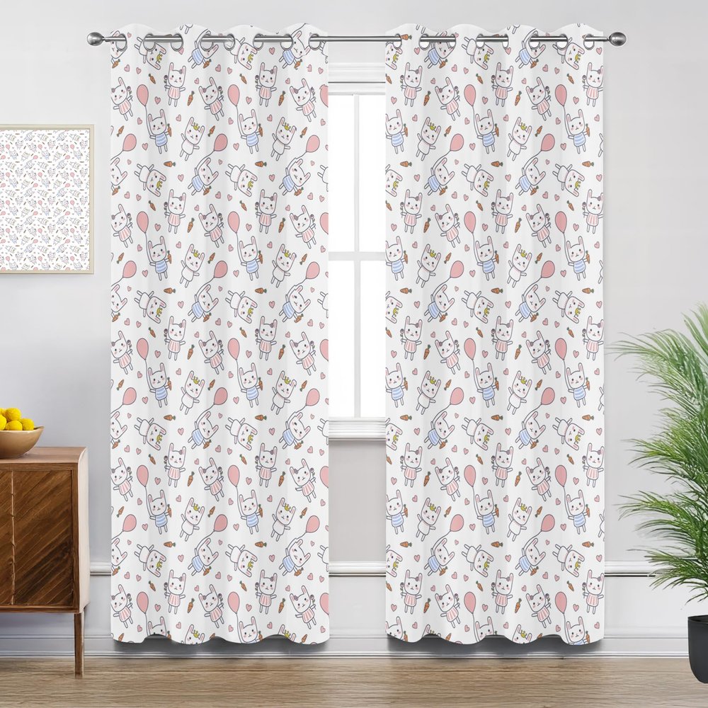 Rabbit Blackout Curtains with Grommets, 2-Piece Set, H160 x W132 cm