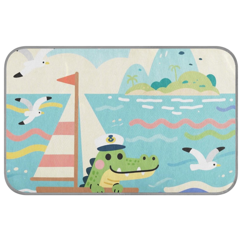 Outdoor Self-Cooling Mat with Cute Crocodile Pattern, Removable, Size M
