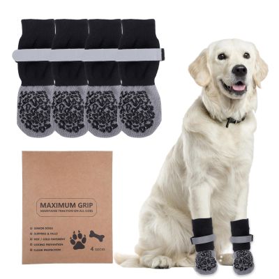 2 Pairs of Anti-Slip Dog Socks with Adjustable Straps for Indoor or Outdoor Use (Gray, L)
