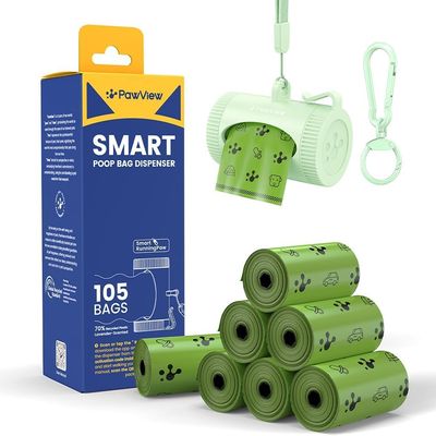 PawView Rollable Dog Waste Bag Dispenser with 7 Rolls (105 Bags)
