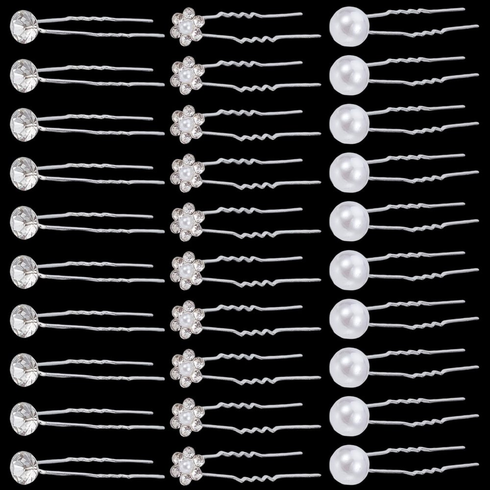 NICENEEDED 30-Piece Rhinestone Flower Hairpins for Brides