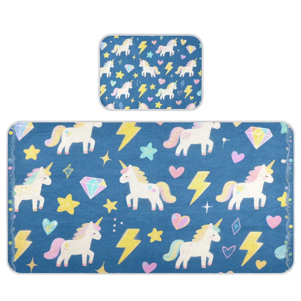 Cooling Baby Mattress Pad with Unicorns, Rainbow Colors, 28 x 52 in, Ultra-Soft, Blue
