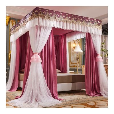 European-Style Canopy Mosquito Net for Single and Double Beds, 150/180/200 cm, Square Bed Curtains with Metal Stand (Purpie 2)