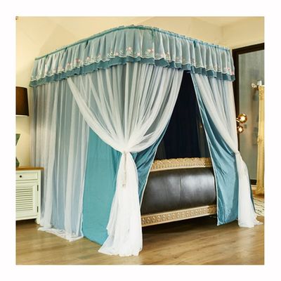 XRPOUXMTE Double-Bed Canopy Mosquito Net with U-Shaped Rail, Height-Adjustable, Blue, 180 cm