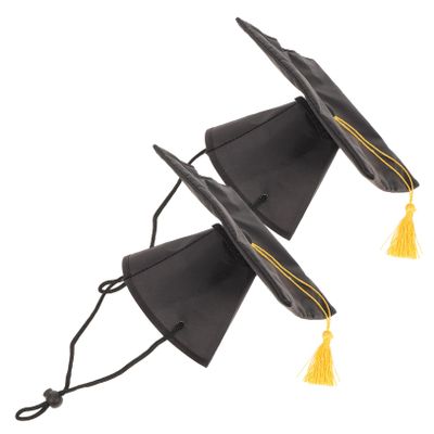 BAZEITFLOW 2-Pack Black Doctor Hats for Pets with Tassels