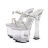 7.1 in High Heels for Women, Open-Toe Sandals with Chunky Heel, Silver, EU 38 view 1
