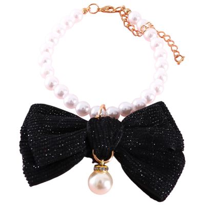 BAZEITFLOW Elegant Cat Collar with Bow and Pearls