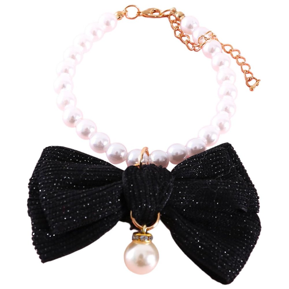 BAZEITFLOW Elegant Cat Collar with Bow and Pearls