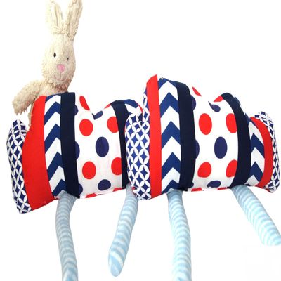 bab-Berlin Cloud Pillow, Blue and Red Polka-Dot Patchwork, 35 x 20 cm, Handmade