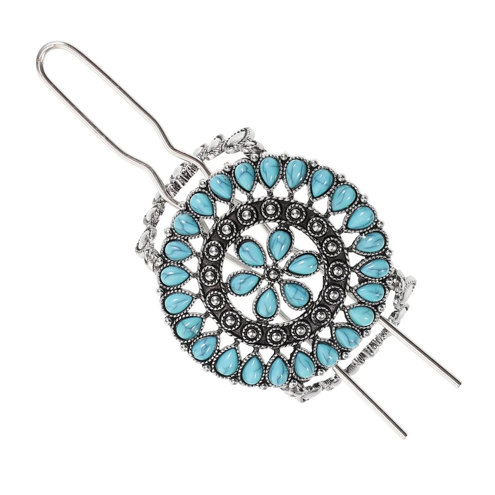 Vintage Turquoise Flower-Shaped Hair Fork, Zinc Alloy