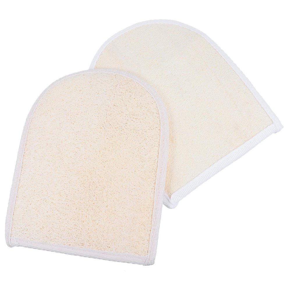 SHERCHPRY 2-Pack Double-Sided Exfoliating Gloves with Loofah Sponge, Beige/White, Massage Effect
