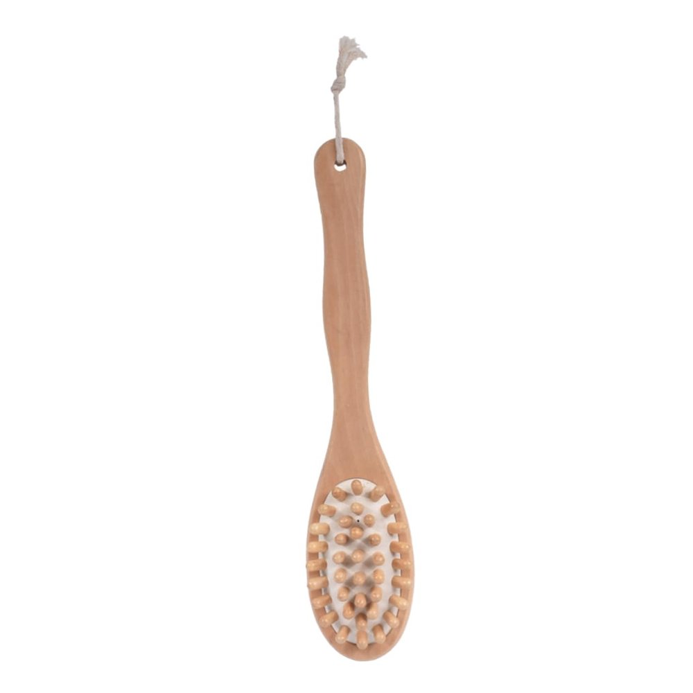 Double-Sided Bath Brush with Bristles, Beige, Wooden Handle, 1 Pc