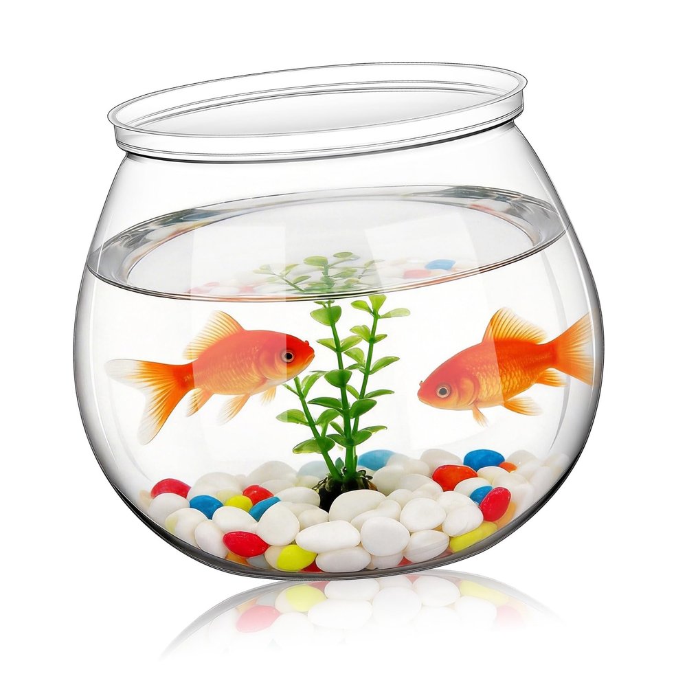 ifundom Transparent Plastic Round Goldfish Bowl for Office and Home