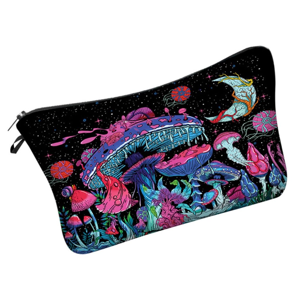 Mushroom-Shaped Cosmetic Bag with Moon Phases Print for Travel