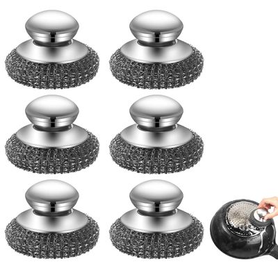 6-Piece Stainless Steel Wool Scrubbers with Handles