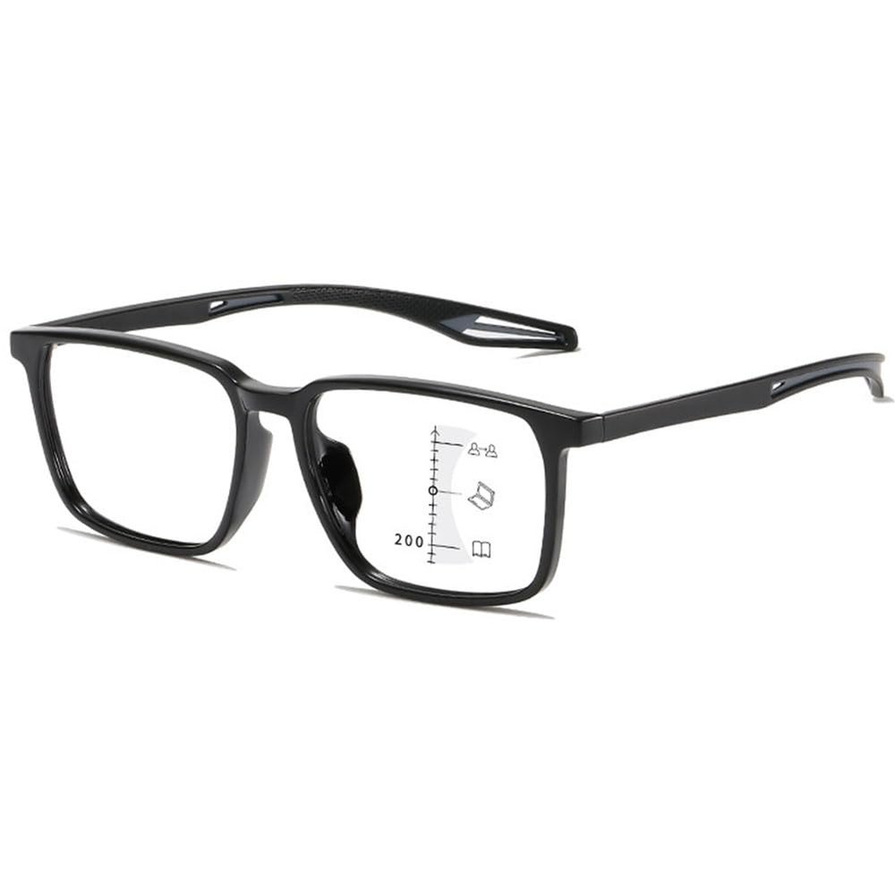 VEVESMUNDO Multifocal Progressive Reading Glasses, TR90 Sports Frame, Blue-Light Filter, Black & Gray, 2.0
