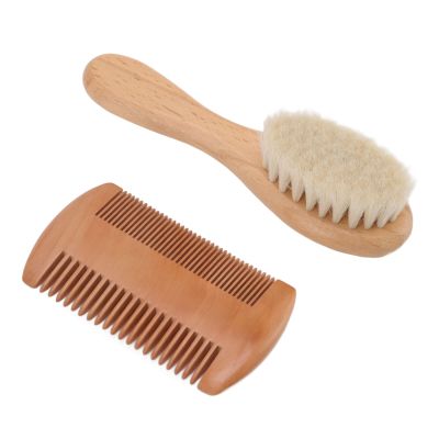 ZASCHMOY Soft Wooden Baby Hair Brush and Comb Set with Double-Sided Comb for Newborns and Infants